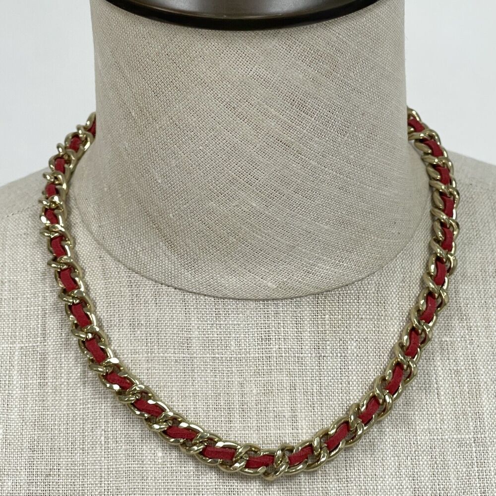 Chain Red Faux? Suede Necklace and Earrings NWOT